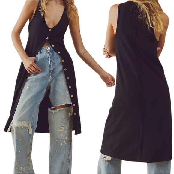Free People Jackets & Blazers - Free People Gia Long Vest / Dress In Black Size Large Perfect New Condition